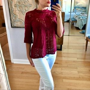 Loft Burgundy See Through Blouse